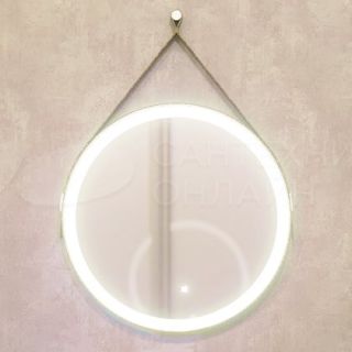 Зеркало круглое Jorno Wood 60, с подсветкой, кожаный ремень