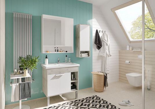 Тумба под раковину Акватон Флай 80см белый/дуб крафт 1A237401FAX10